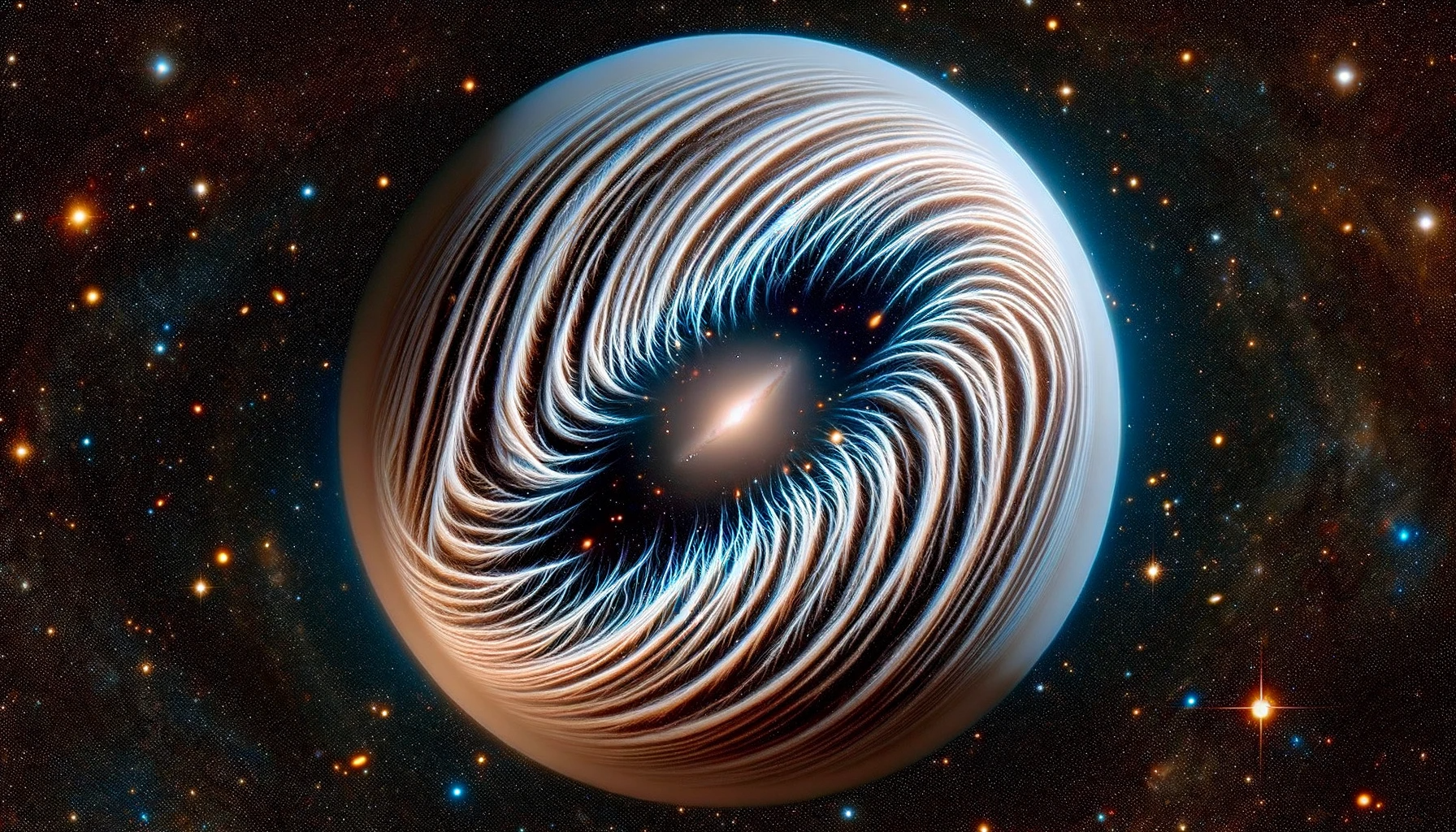 La Galassia del Ciglio, mostrando la sua forma unica e la struttura striata.