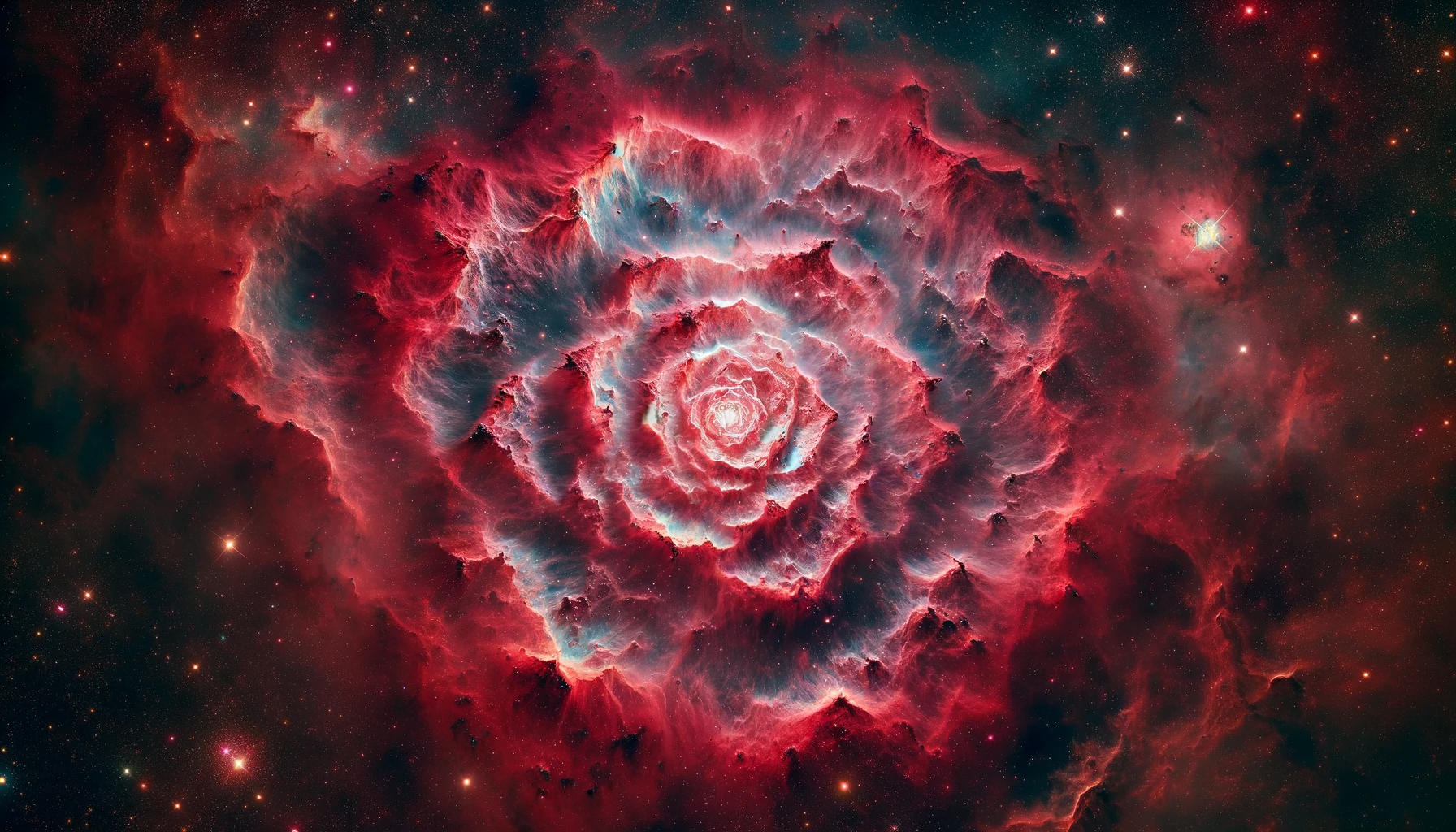 La Nebulosa Rosetta con le sue forme intricati e tonalità rosse
