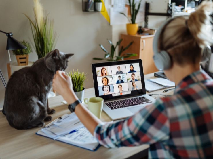 ragazza al pc con gatto